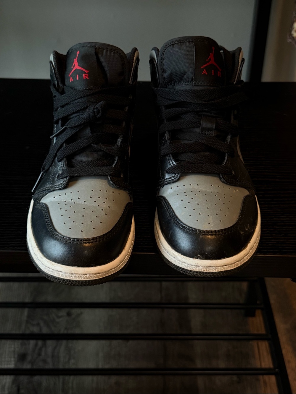 Jordan Men's Black and Gray High-Top Sneakers with Red Jumpman